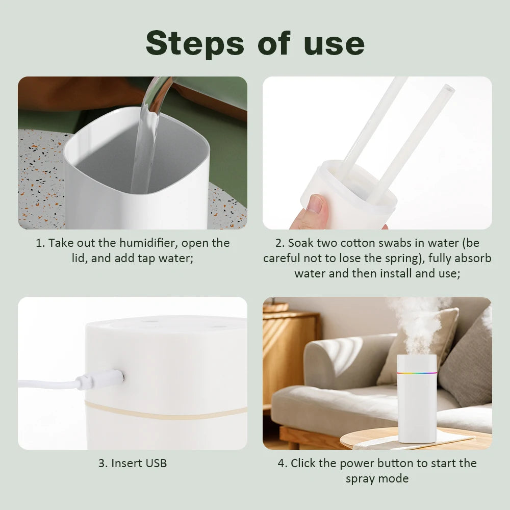 Humidificador Ultrasónico 600ml con Luz LED