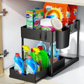 Organizador de Fregadero 2 Niveles con Cajones Deslizantes y Ganchos – Rack Ahorra Espacio para Cocina y Baño