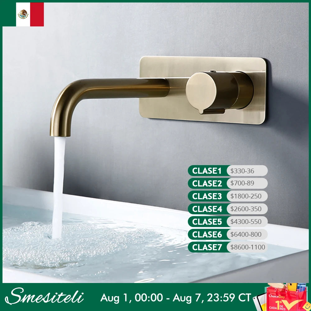 Grifo de Pared para Lavabo en Oro Cepillado
